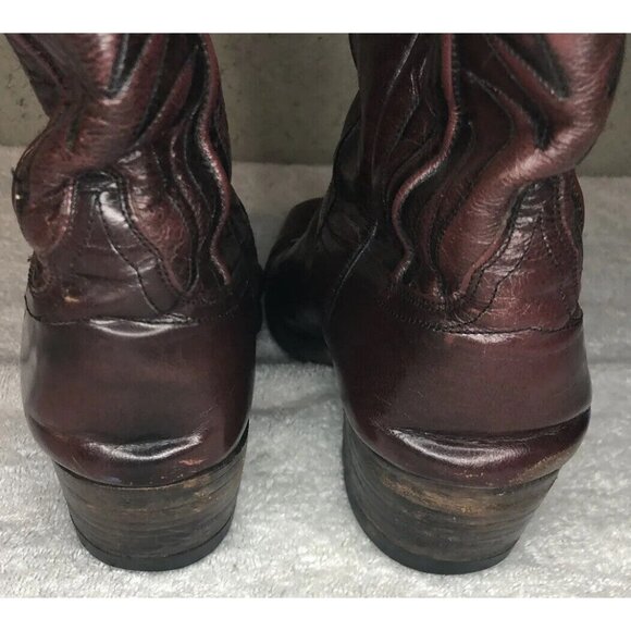 DAN POST VINTAGE BLACK CHERRY LEATHER BOOTS SQ. TOE SZ. 9 B MADE IN SPAIN - Picture 6 of 9